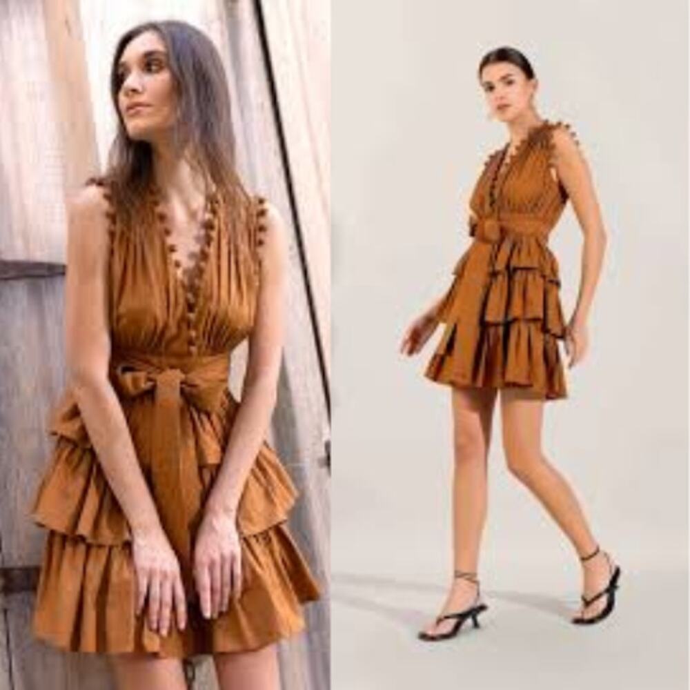 NWT Scarlett Poppies Santa Cruz Ruffled Skirt Mini Dress Brown Size: Medium